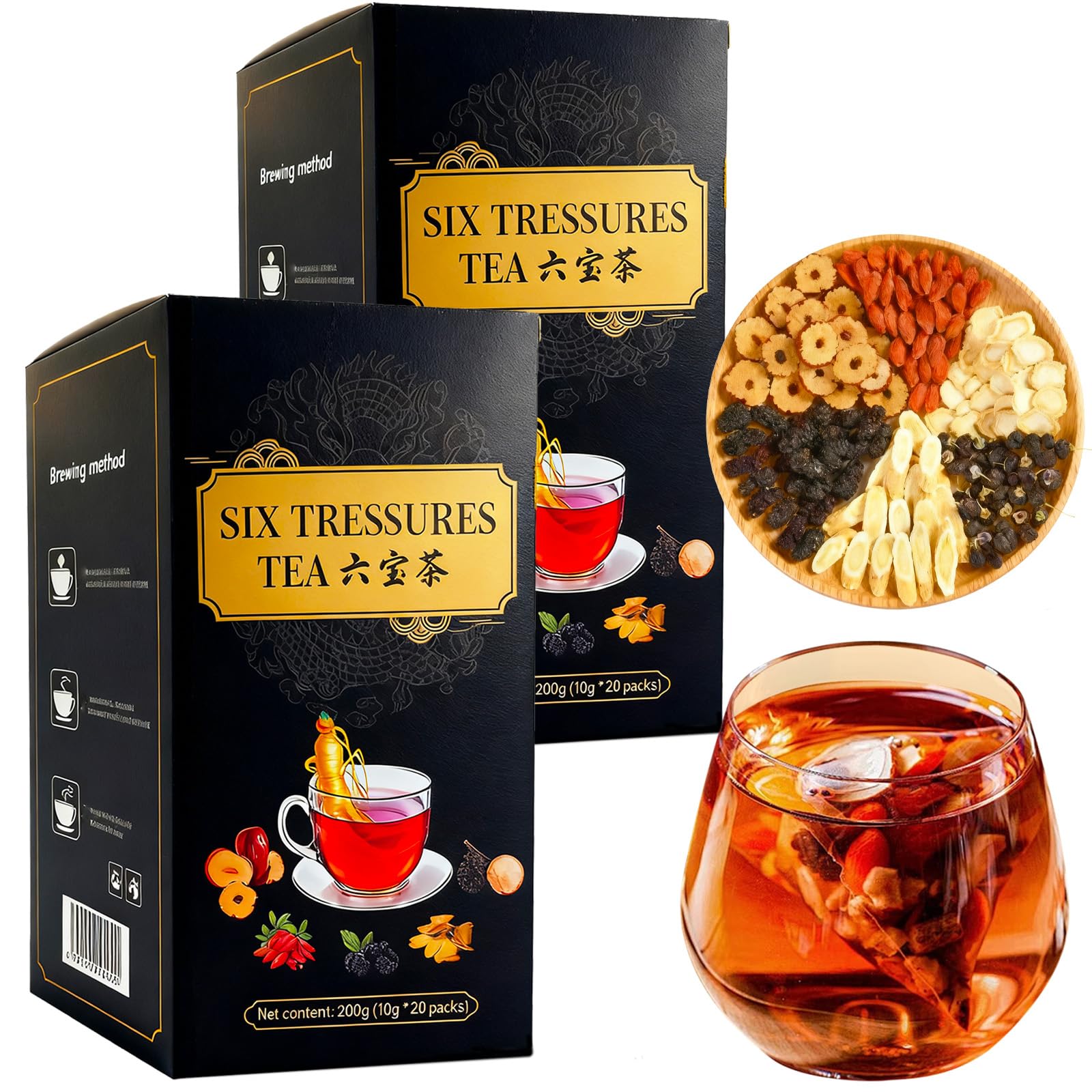 Ginseng Five Treasures Tea, Natural Kidney Cleanse & Detox Tea for Adult, Traditional Chinese Herbal Tea Bags with 6 Precious Ingredients Formula (2