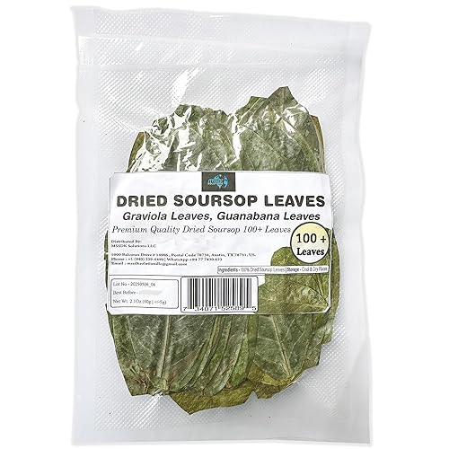 Dried soursop leaves Graviola Leaves Tea - Whole Dried Guanabana Loose Leaf, 100+ Leaves, Caffeine-Free, Vacuum-Sealed Pack
