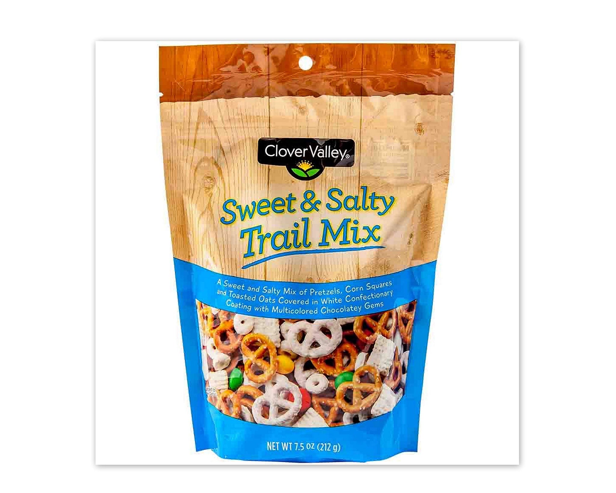 Clover Valley Sweet & Salty Snacking Trail Mix - Re-Sealable Bag 7.5 oz - comes with Sweet Yogurt Covered & Salty Pretzels, Zesty Corn Pieces, White