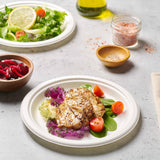 Munfix 100% Compostable Paper Plates 150 Pack, 10 Inch Heavy Duty Biodegradable Microwavable Disposable White Dinner Plates, Made of Eco-Friendly