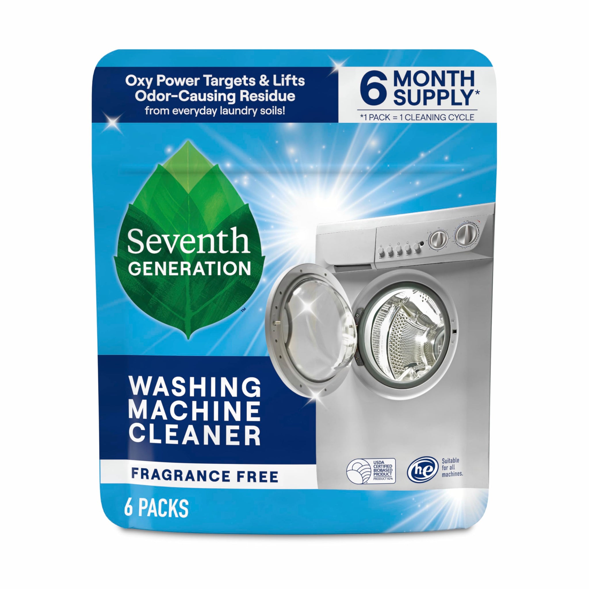 Seventh Generation Washing Machine Cleaner 6 Count Free & Clear Targets Odor-Causing Residue Powered by Oxy Power 4.2 oz