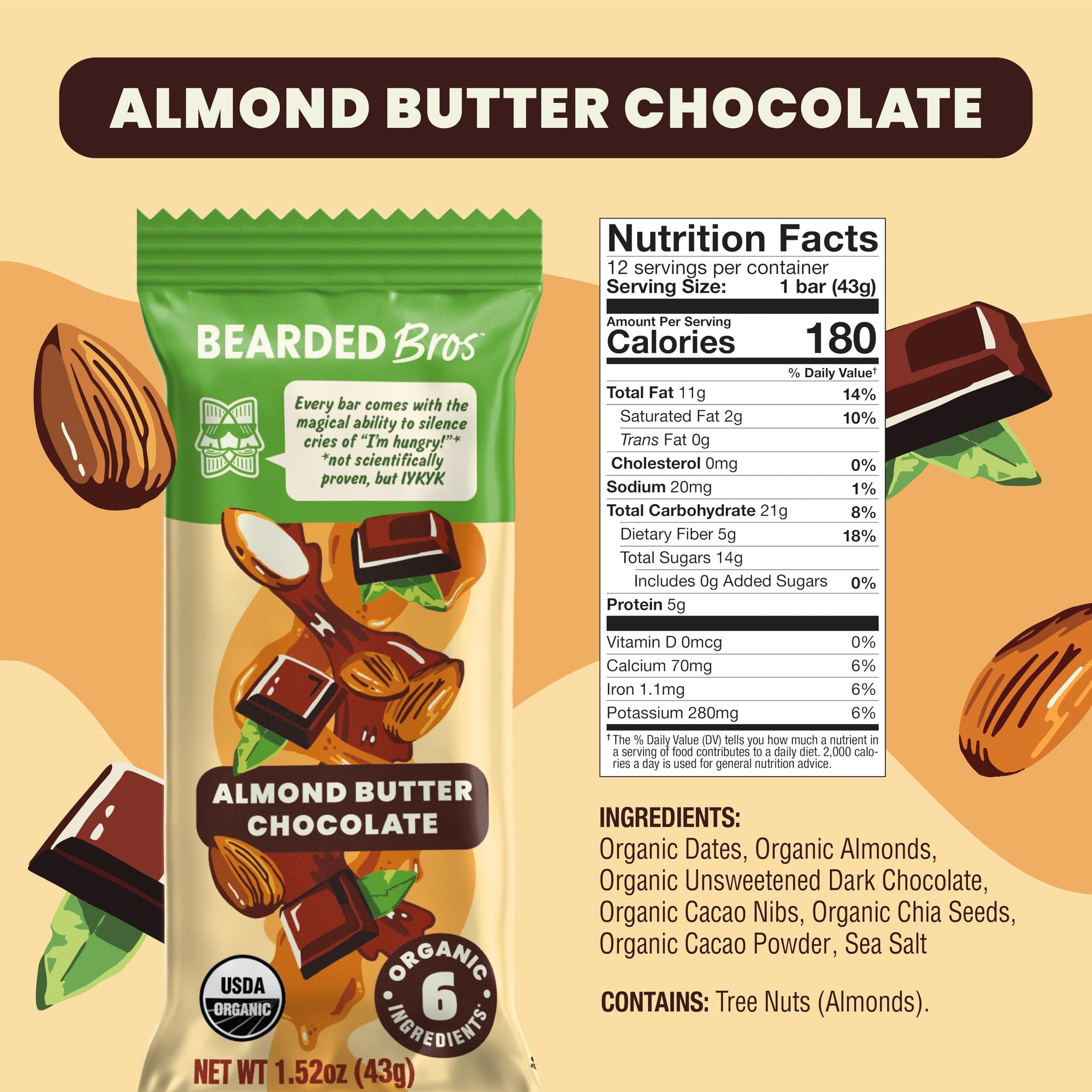 Bearded Brothers Organic Vegan Energy Bars - Gluten & Soy Free, Paleo, Whole 30 | Non GMO, Low Glycemic, High Protein, Fiber (12 Count (Pack of 1)