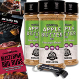 Pit Boss Tennessee Apple Butter Premium BBQ Barbecue Mixed Seasoning Spice & Rub 3 pk Choice Bundle (19.2 oz) + Guide & Keychain Bottle Opener (5