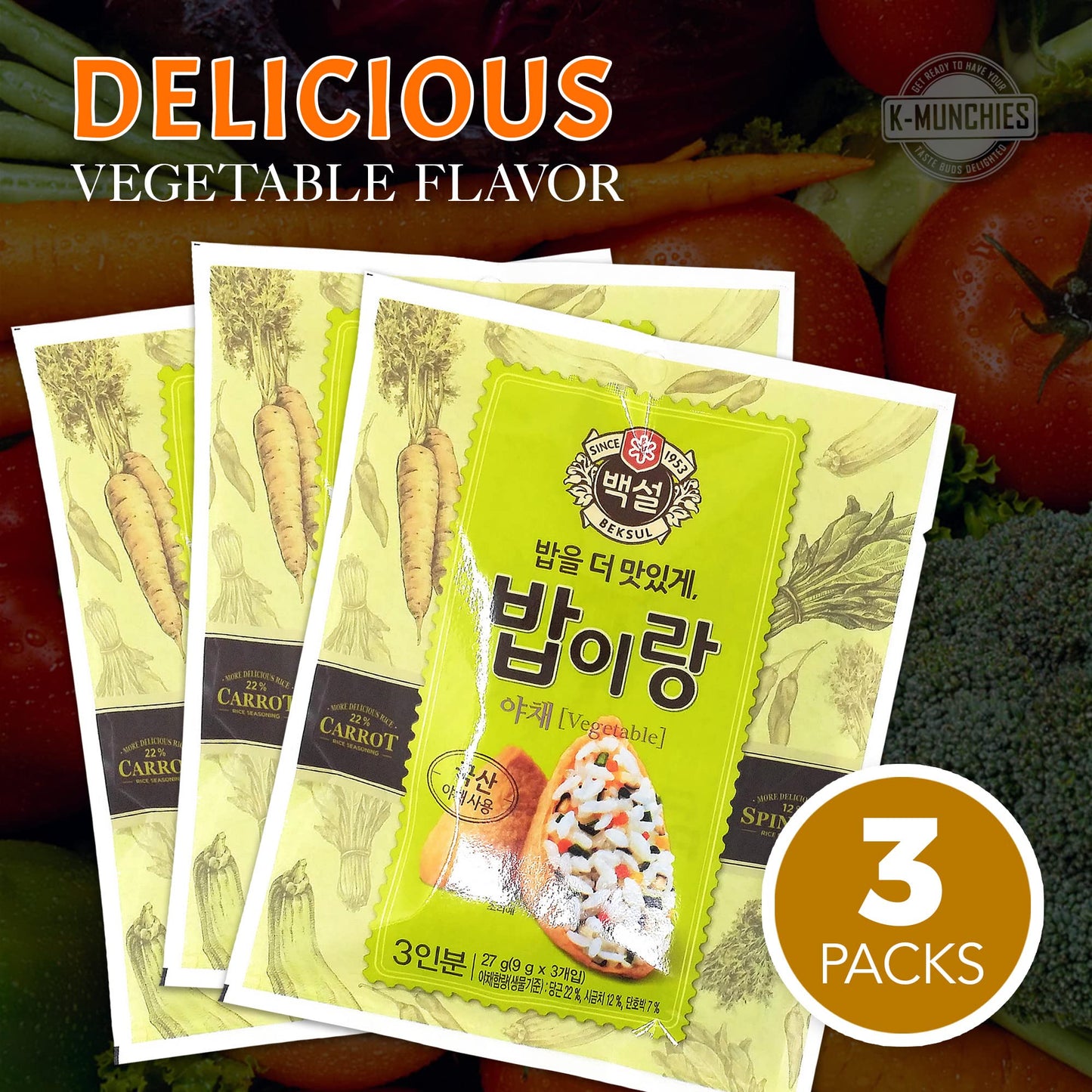 K-Munchies CJ Beksul Furikake Seasoning - 3 Packs x 0.85 Oz Rice Seasoning - Vegetable Flavor Sesame and Nori Furikake Seasoning - Sushi, Onigiri