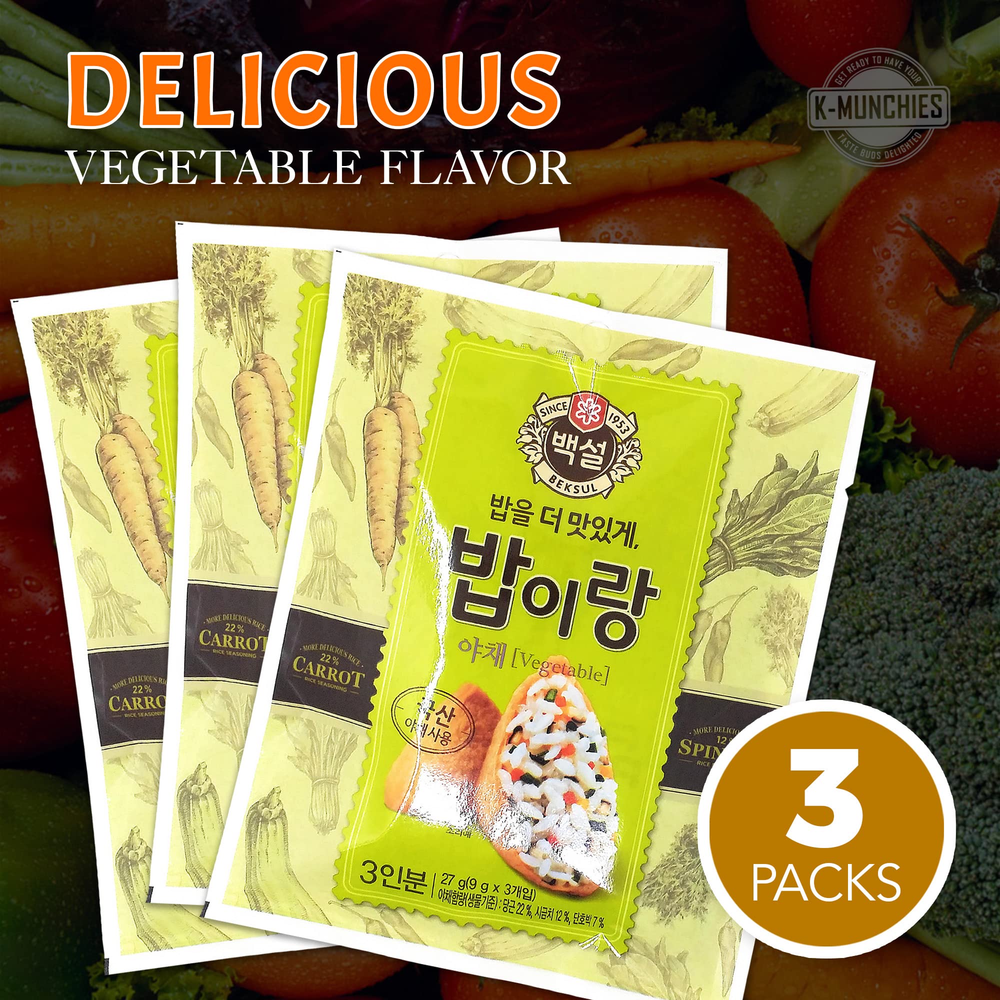 K-Munchies CJ Beksul Furikake Seasoning - 3 Packs x 0.85 Oz Rice Seasoning - Vegetable Flavor Sesame and Nori Furikake Seasoning - Sushi, Onigiri