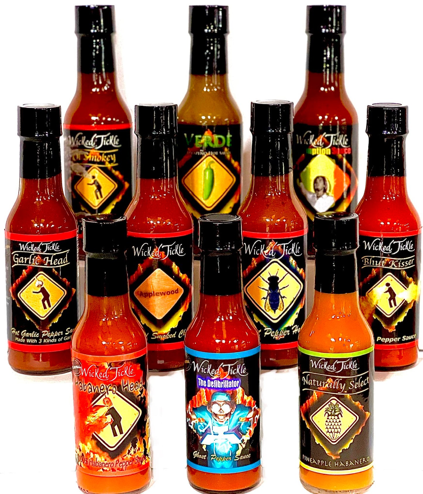 Wicked Tickle Hot Sauce Collection - Variety 10 Pack, 5 oz Bottles
