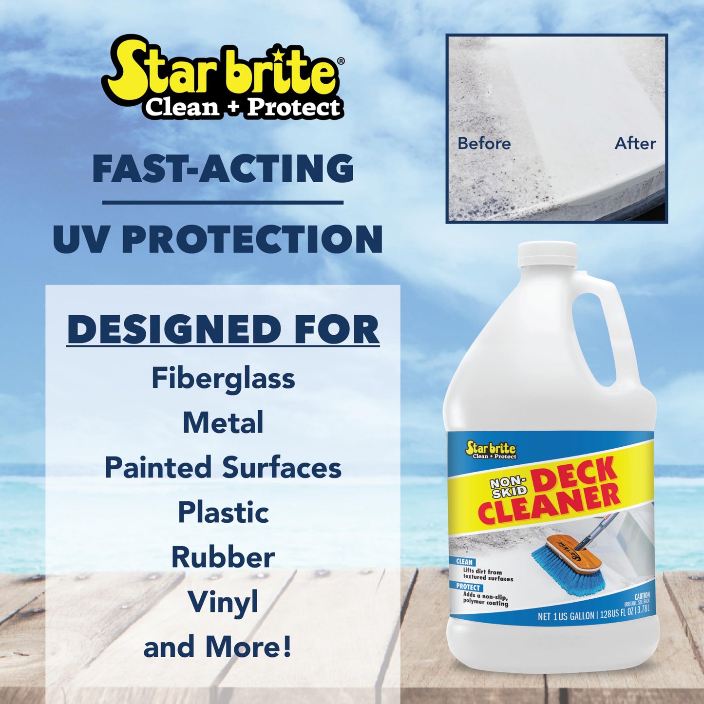 STAR BRITE Non-Skid Deck Cleaner & Protectant - Ultimate Boat Deck Wash - Protects Against Future Stains & UV - Ideal for Fiberglass, Vinyl, Plastic