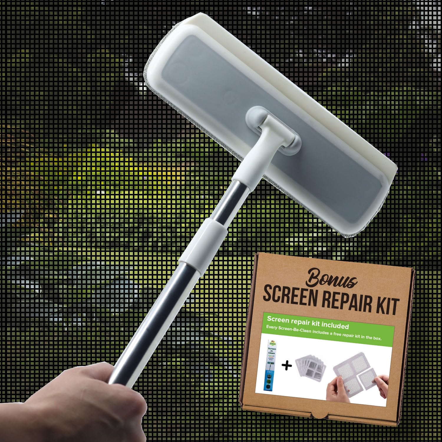 Eco-Gals Screen-Be-Clean All Purpose Screen Cleaner Brush, Duster, Window Squeegee Tool Kit for Wet and Dry Use on Glass Windows, Mesh Screens