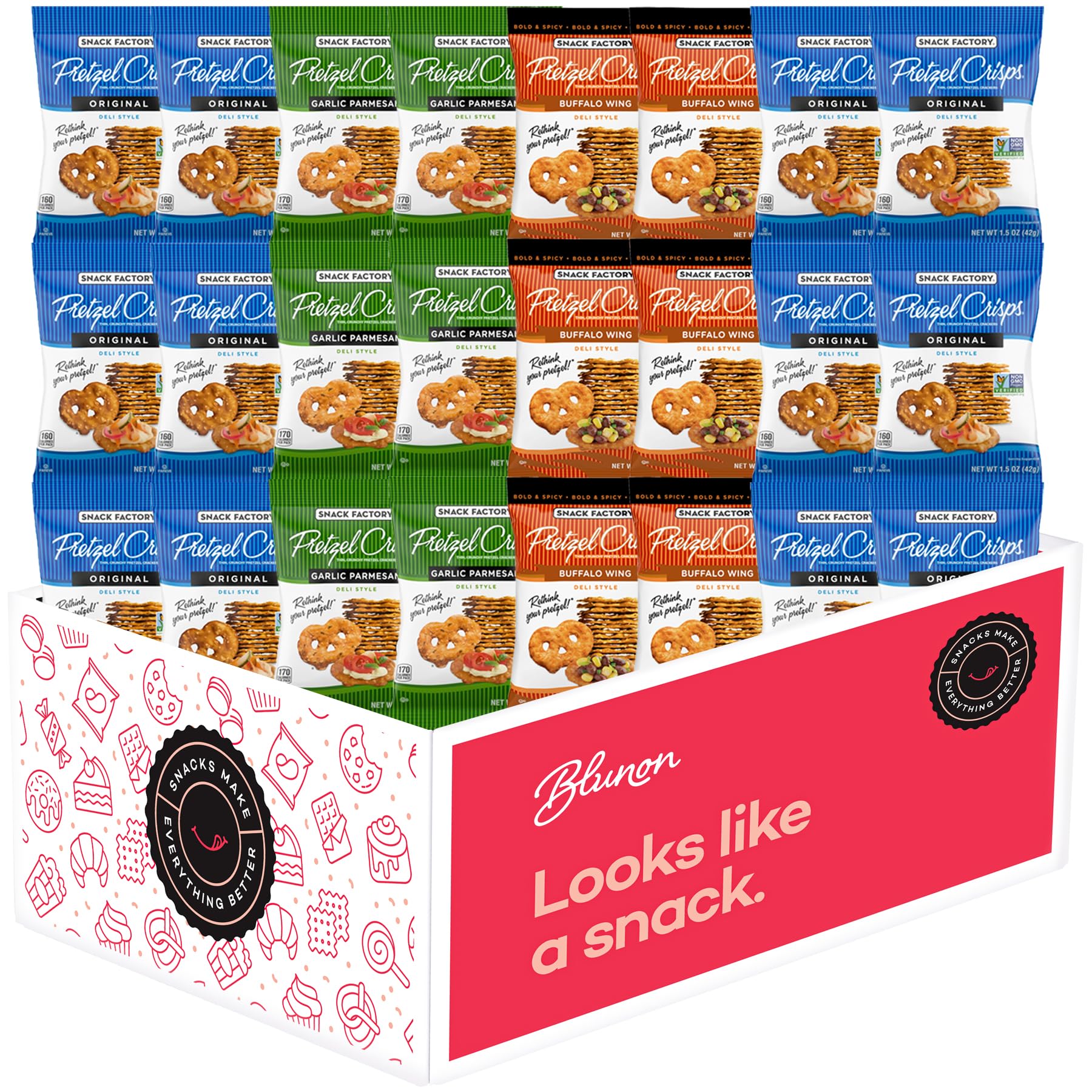 Pretzel Crisps Variety Pack - Bulk Assortment Snack Factory - Care Package Gift Box (24 Count)