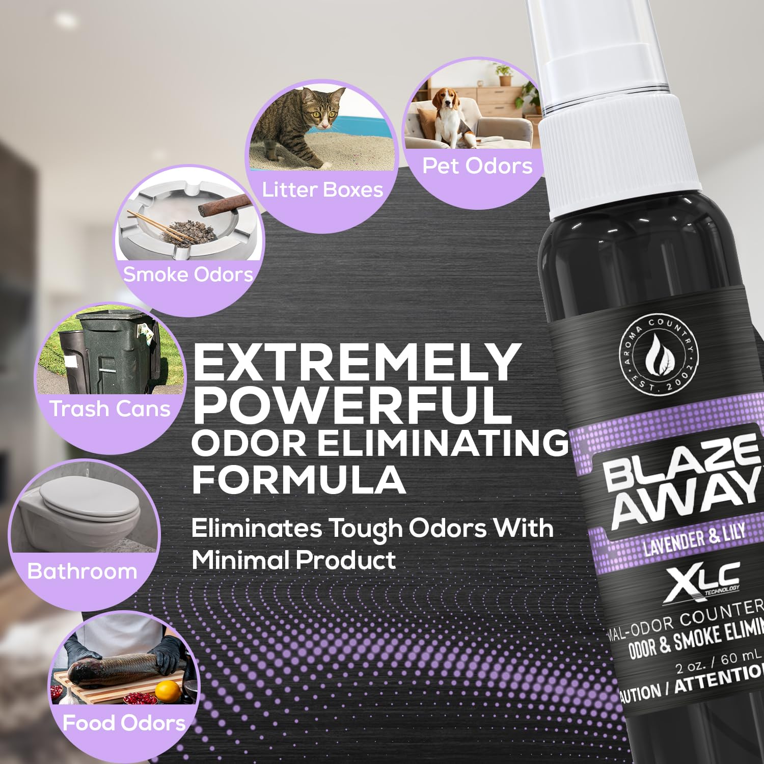 Blaze Away Commercial Air Freshener & Odor Eliminator for Strong Odor - Industrial-Grade Room Spray & Room Deodorizer for Home, Car, Smoke & Pet Odors