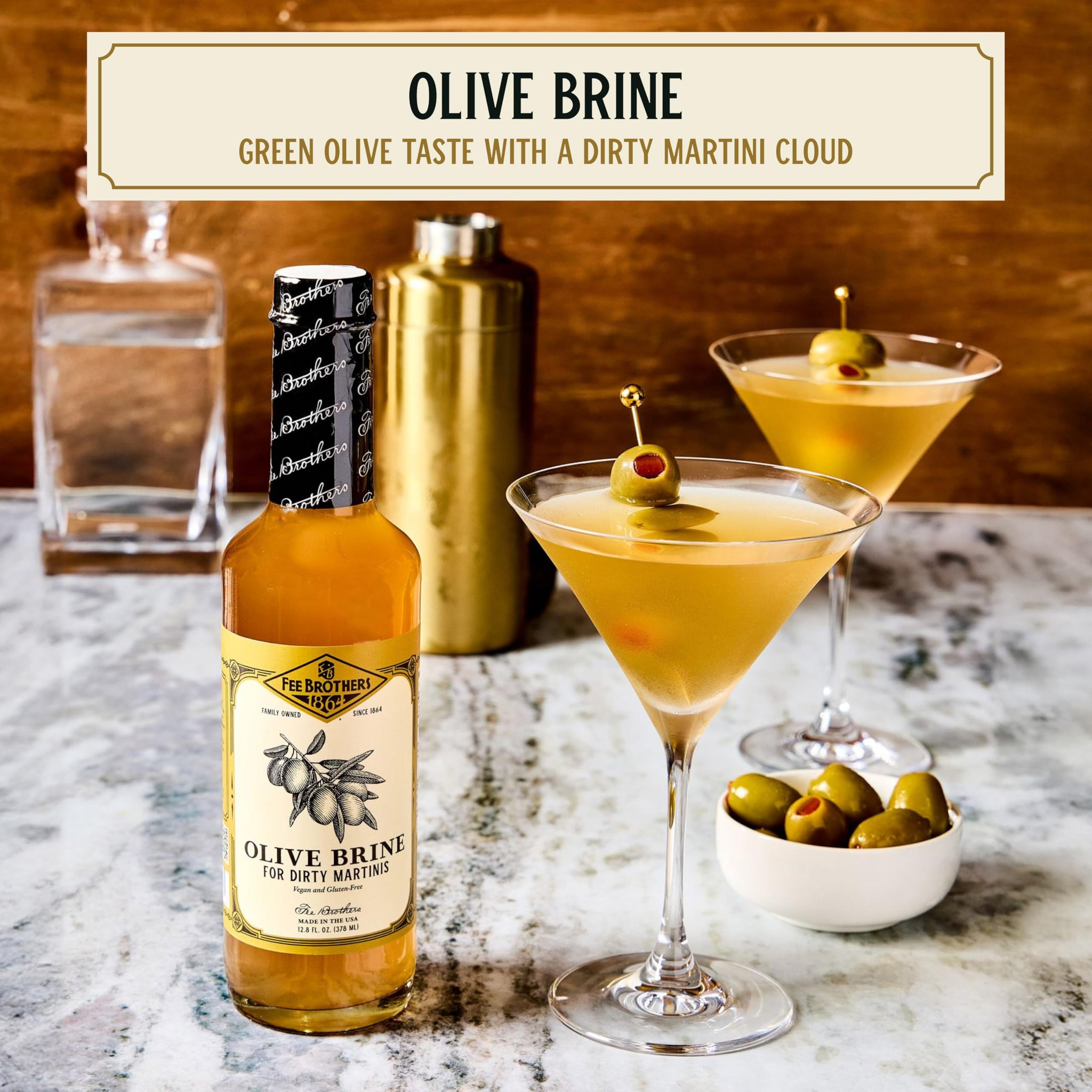 Fee Brothers Olive Brine - Dirty Martini Olive Juice, Cocktail Mixer, Hand Crafted in the USA, 12.8 Fl Oz