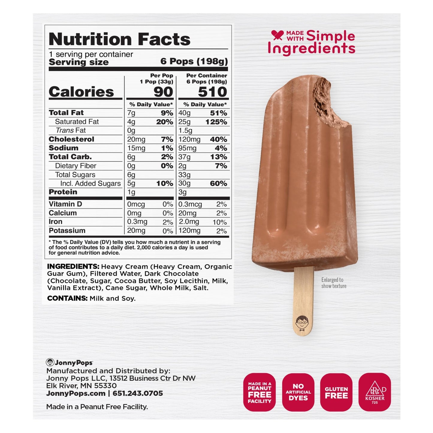 JonnyPops Chocolate Fudge Cream Minis Frozen Pops 6ct