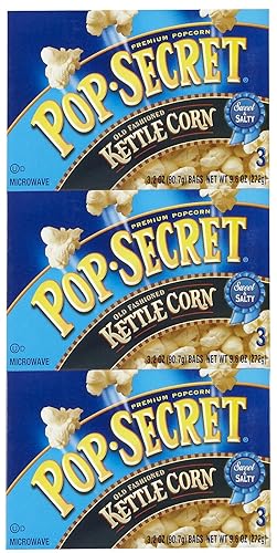 Pop Secret Kettle Corn Microwave Popcorn 3ct (3.2oz Bags), 9.6oz Box (Pack of 1) - Microwave Popcorn, Non-GMO Popcorn, Sweet Crunchy Kettle Corn
