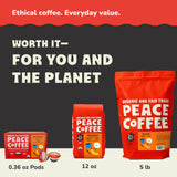 Peace Coffee Colombia Single Origin Medium Roast Whole Bean Coffee, 5 lb, Organic Fair Trade, Crisp, Mild Flavor, Shade Grown, Fresh Roasted