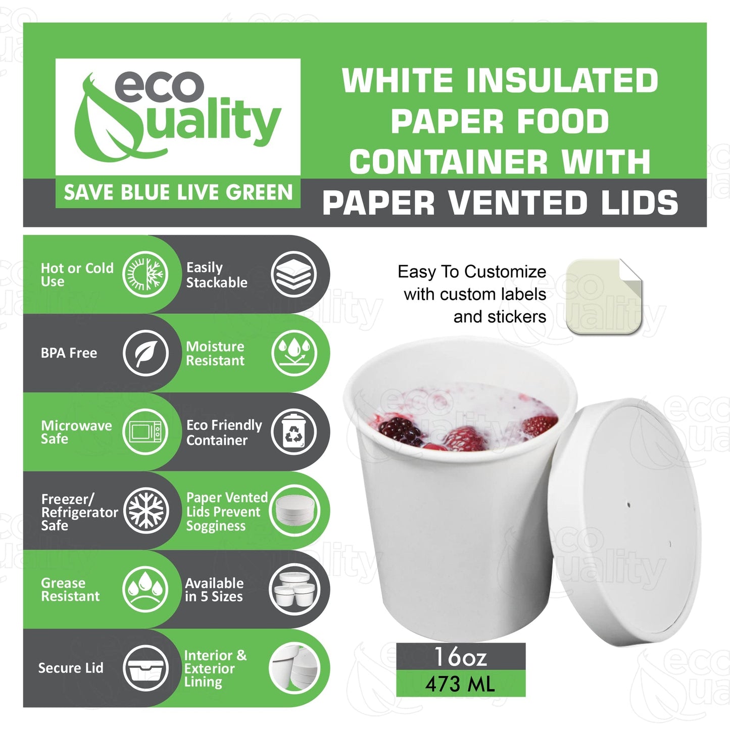 Disposable White Paper Soup Containers with Lids - Paper Ice Cream Cups - Disposable Dessert Bowls, Frozen Yogurt Cups - Food Storage Containers