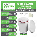 Disposable White Paper Soup Containers with Lids - Paper Ice Cream Cups - Disposable Dessert Bowls, Frozen Yogurt Cups - Food Storage Containers