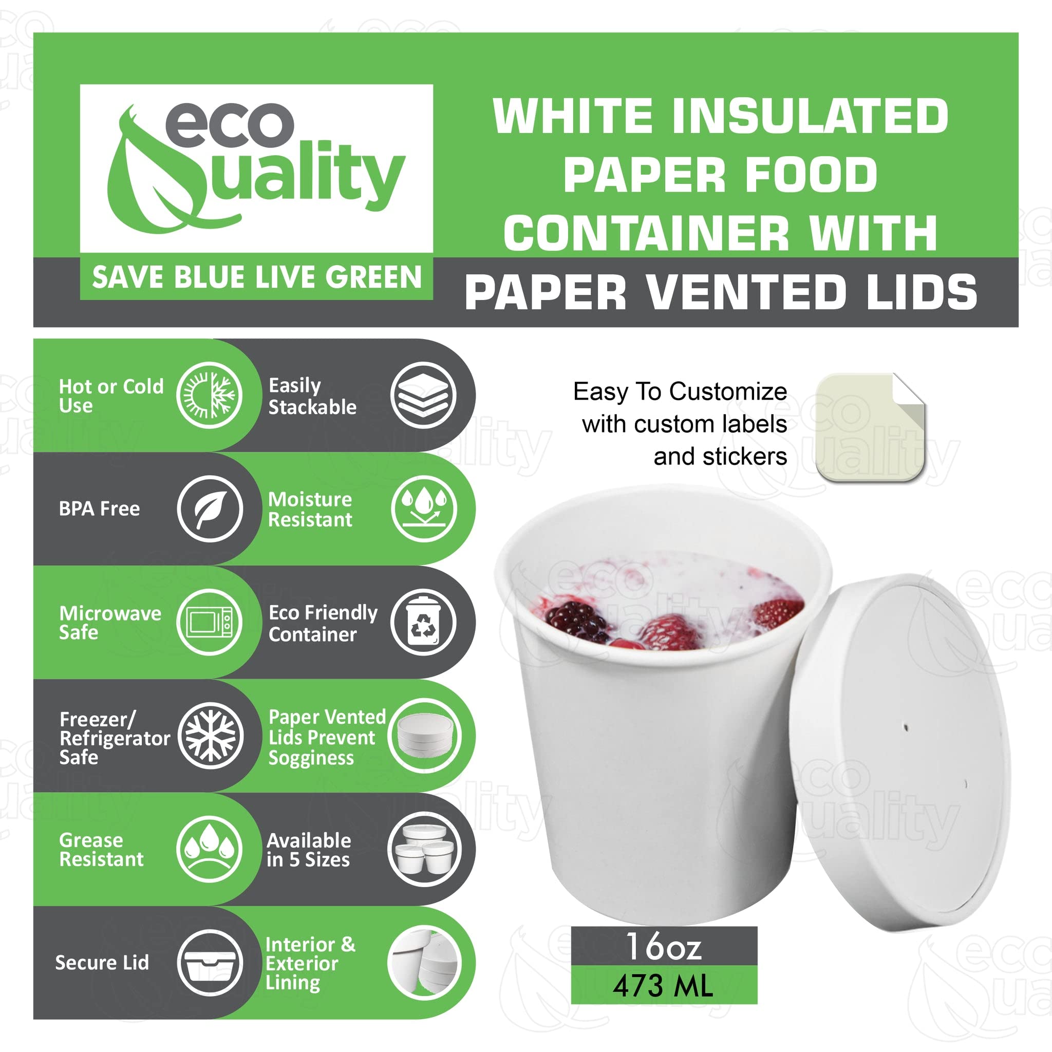 Disposable White Paper Soup Containers with Lids - Paper Ice Cream Cups - Disposable Dessert Bowls, Frozen Yogurt Cups - Food Storage Containers