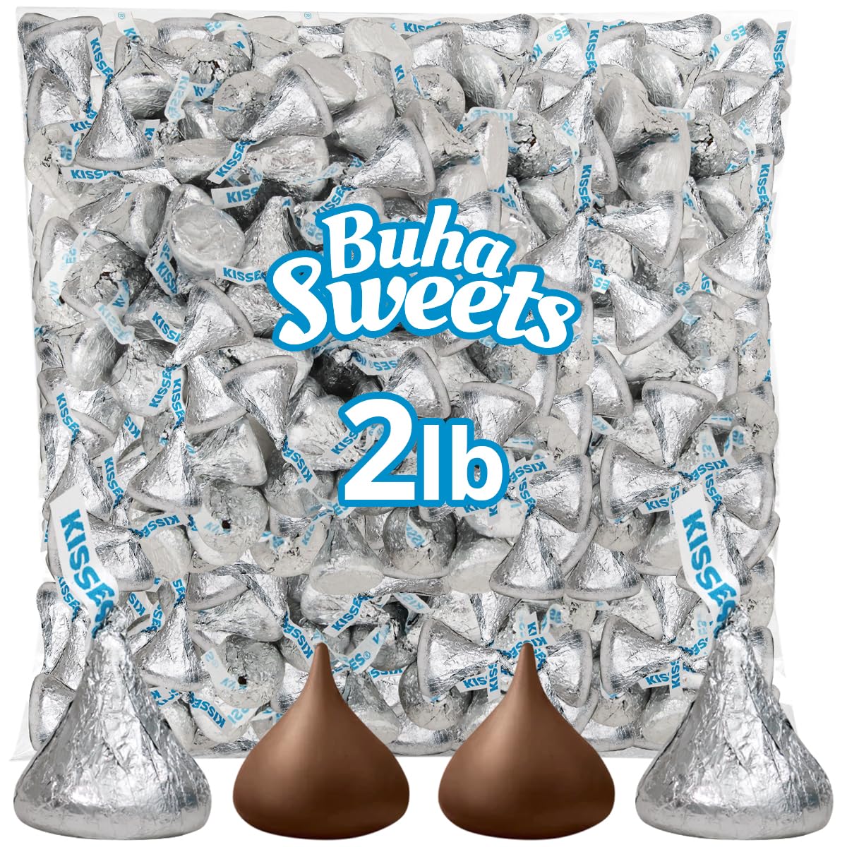 Bulk Milk Chocolate Candy 2 Pound Approx. 200 Pieces - Individually Wrapped Silver Foil Milk Chocolate Candy for Party Favors, Candy Buffets, Gifts