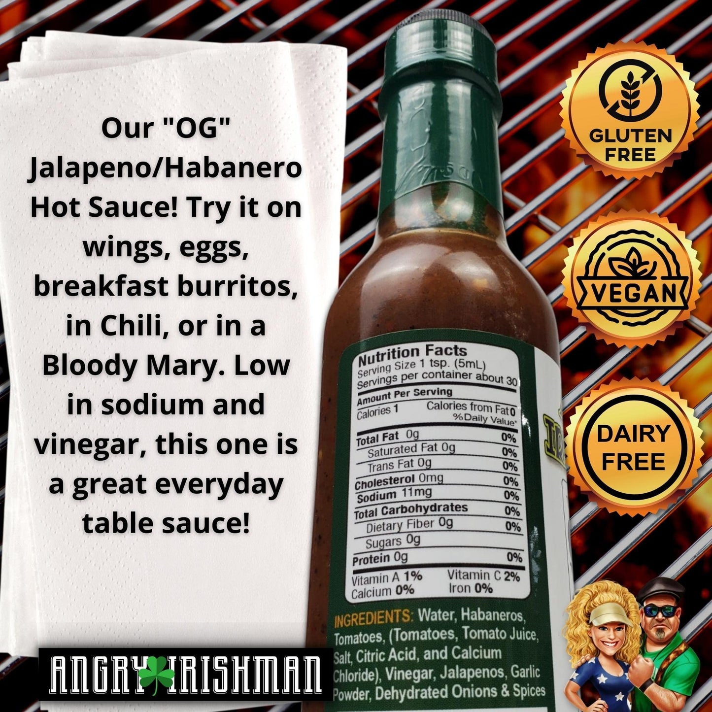 Original Habenero & Jalapeno Pepper Spicy Hot Sauce made with Fresh Tomato Juice, Onion and Garlic, Low in Sodium Great on Eggs, Chicken, Shrimp