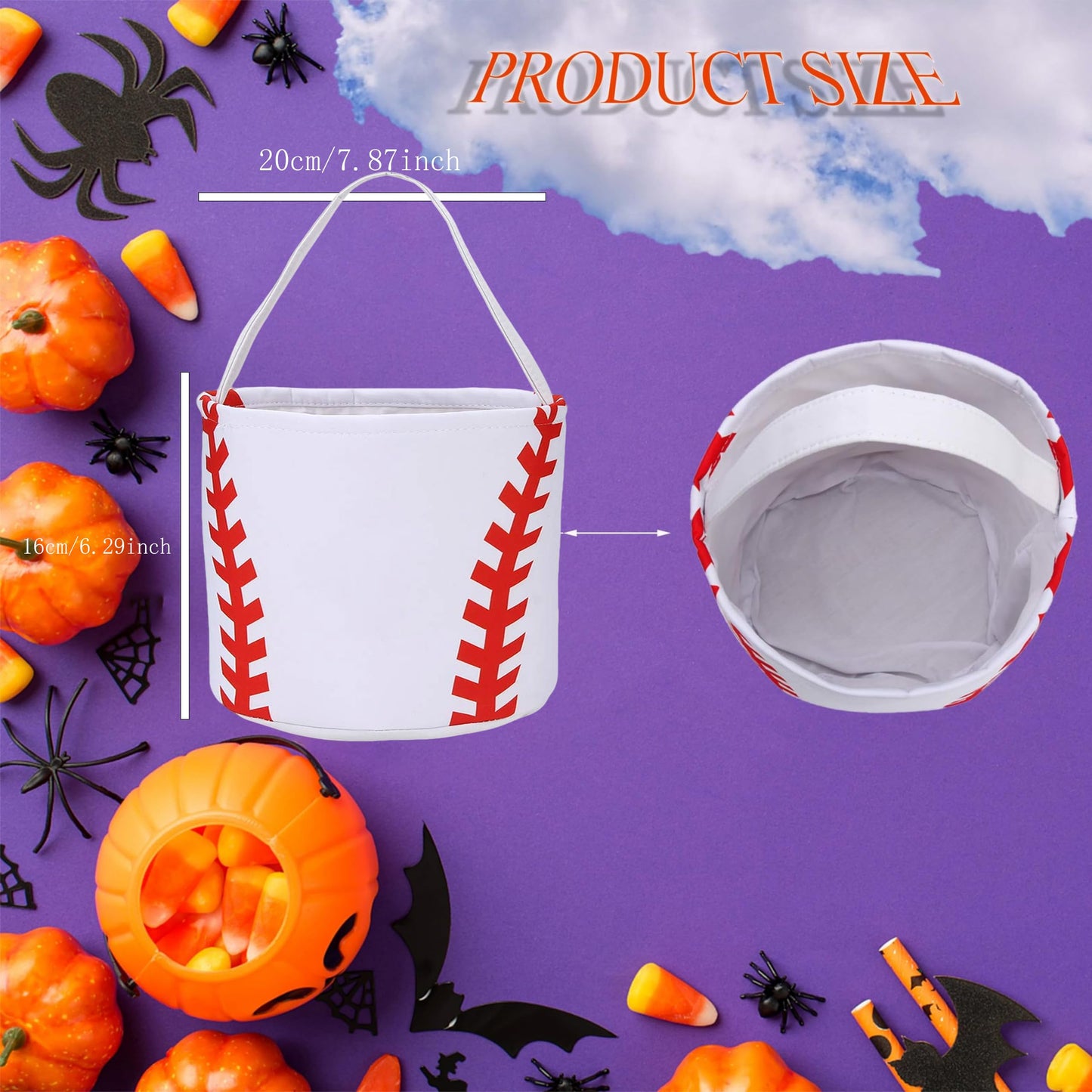 XinblueCo Baseball basket Easter baskets for kids Canvas Easter Egg Hunt Baskets Halloween Trick or Treat Candy Bucket for Halloween Easter