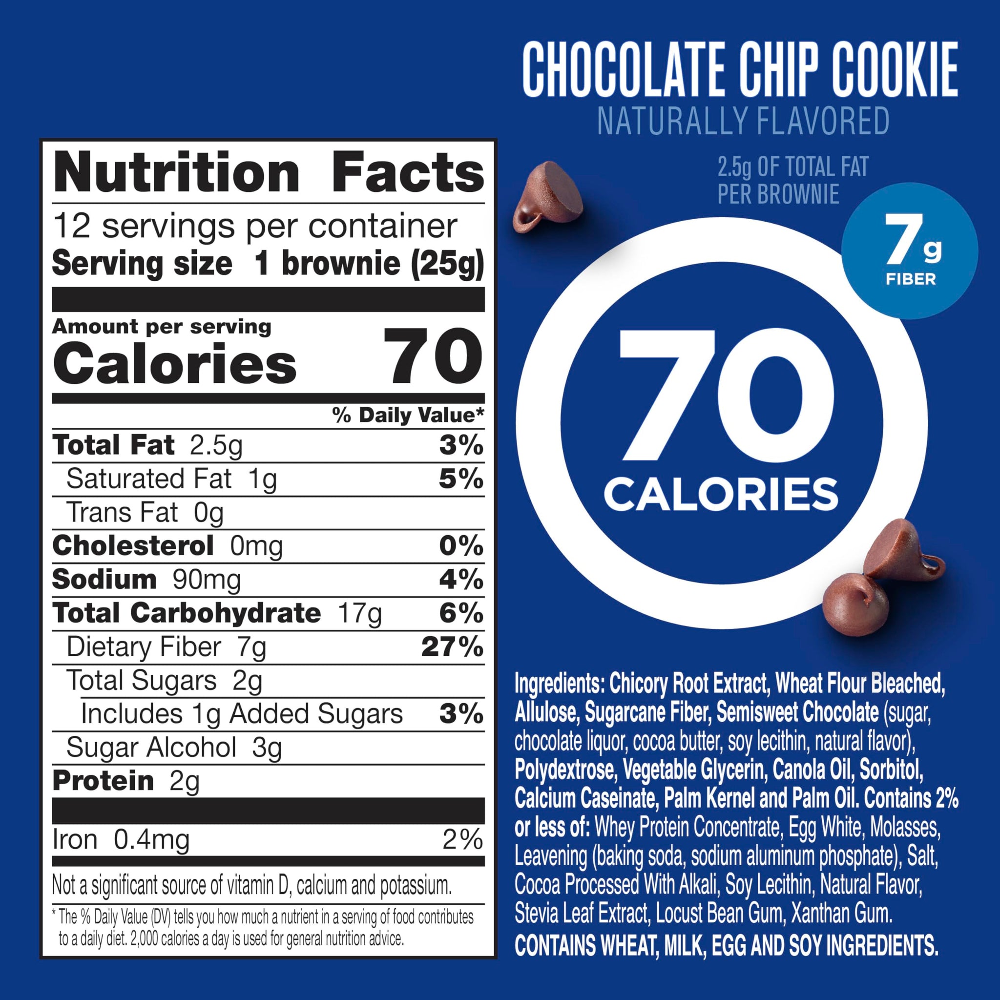Fiber One 70 Calorie Brownies, Chocolate Chip Cookie Snack Bars, 2g Sugar, Value Pack, 12 Ct, 10.6 oz
