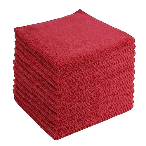 JD Homease Microfiber Cleaning Cloths,12 Pack, 16"x16", All-Purpose, Softer, Highly Absorbent, Lint-Free, Reusable, Washable Pro Towels, Red
