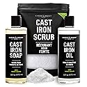 CARON & DOUCET - Ultimate Cast Iron Set PLUS: Seasoning Oil, Cleaning Soap & Restoring Scrub | 100% Plant-Based & Best for Cleaning Care, Washing