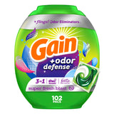 Gain Flings Laundry Detergent Pacs with Odor Defense, 102 Count, Super Fresh Blast Scent, HE 3in1 Detergent Pacs with Febreze and Oxi