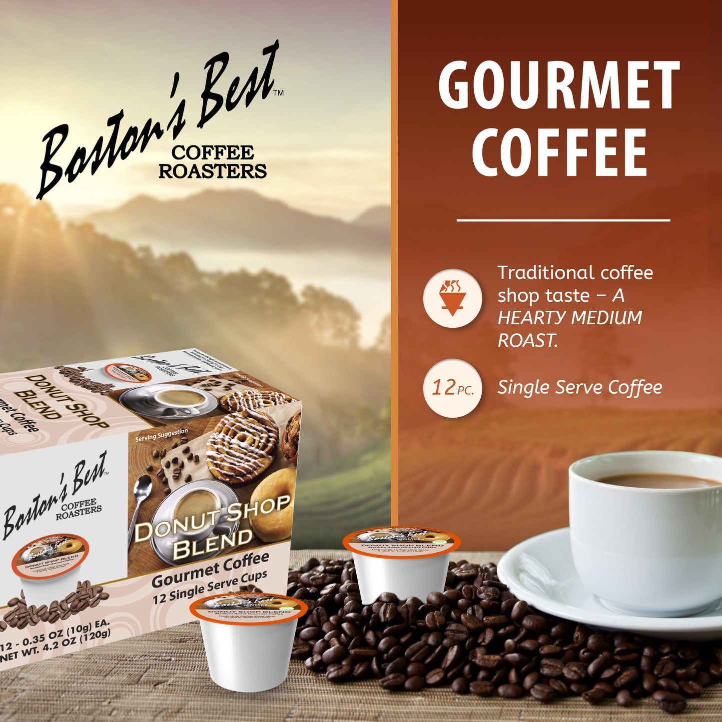 Boston’s Best - Hearty Donut Shop Decaf Medium Roast Coffee, Delicious Gourmet, Compatible with Keurig CoffeeMaker, 1 Count (12 Single Serve Cups)