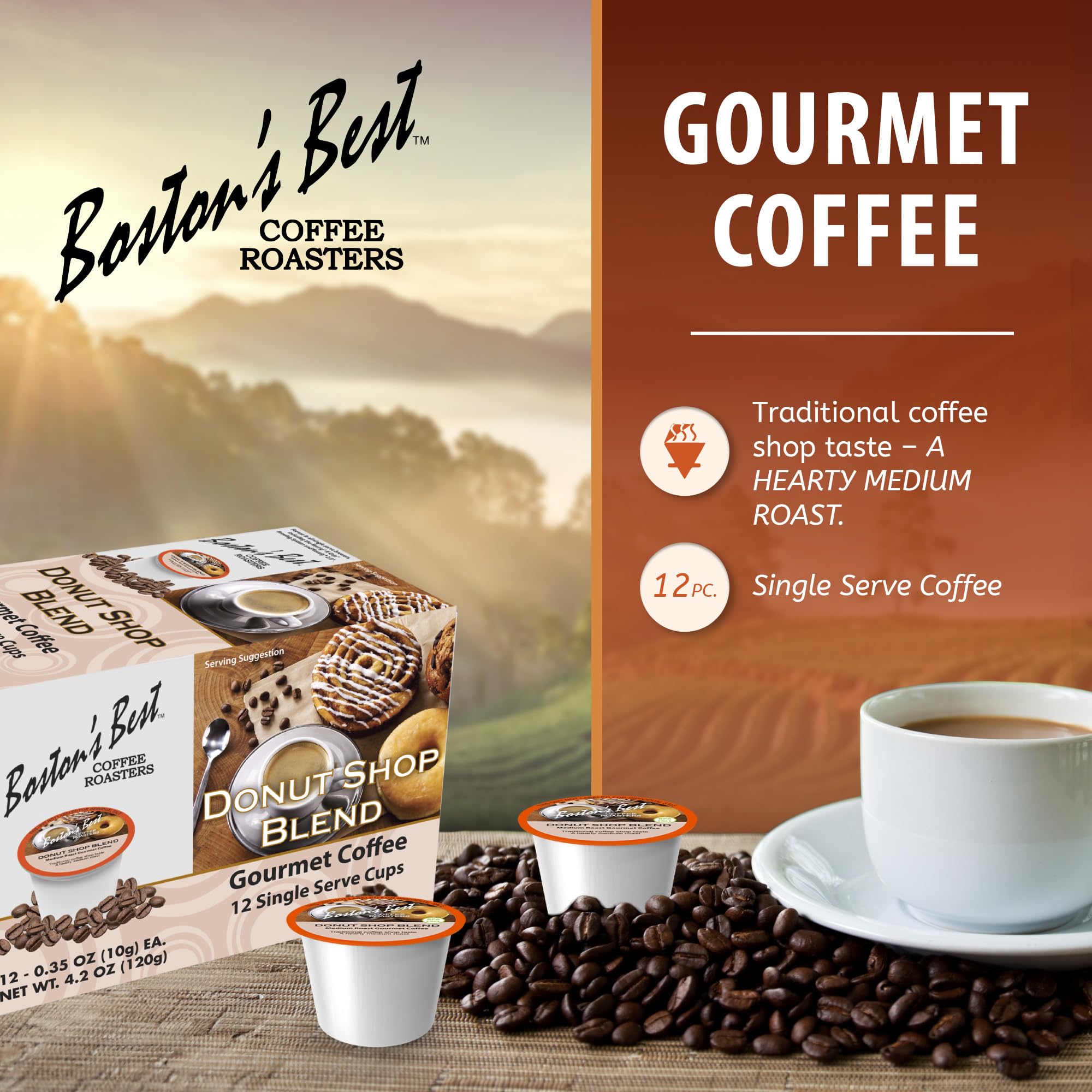 Boston’s Best - Hearty Donut Shop Decaf Medium Roast Coffee, Delicious Gourmet, Compatible with Keurig CoffeeMaker, 1 Count (12 Single Serve Cups)