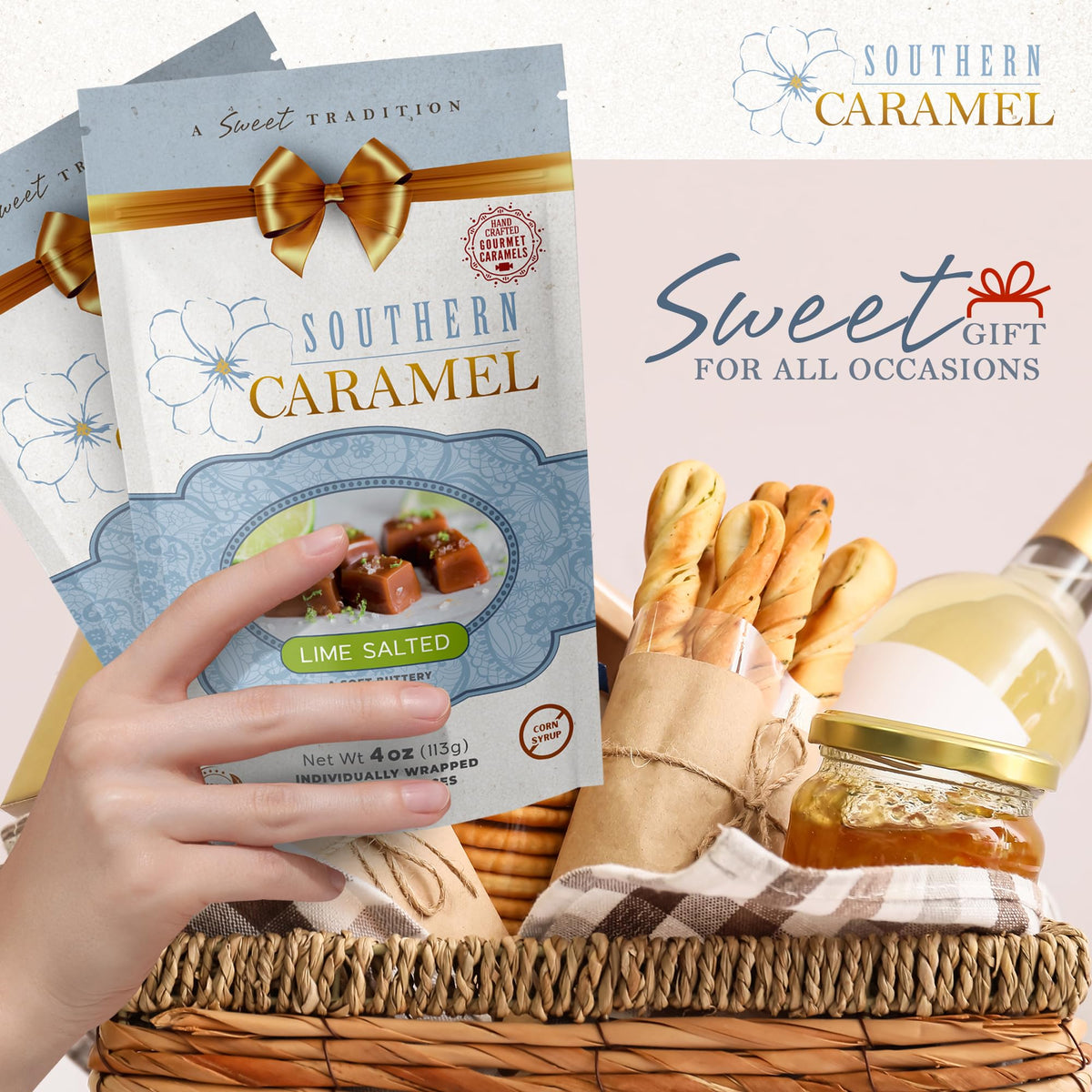 Southern Caramel Lime Salted Caramels, Handcrafted, 4 oz (Pack of 1)