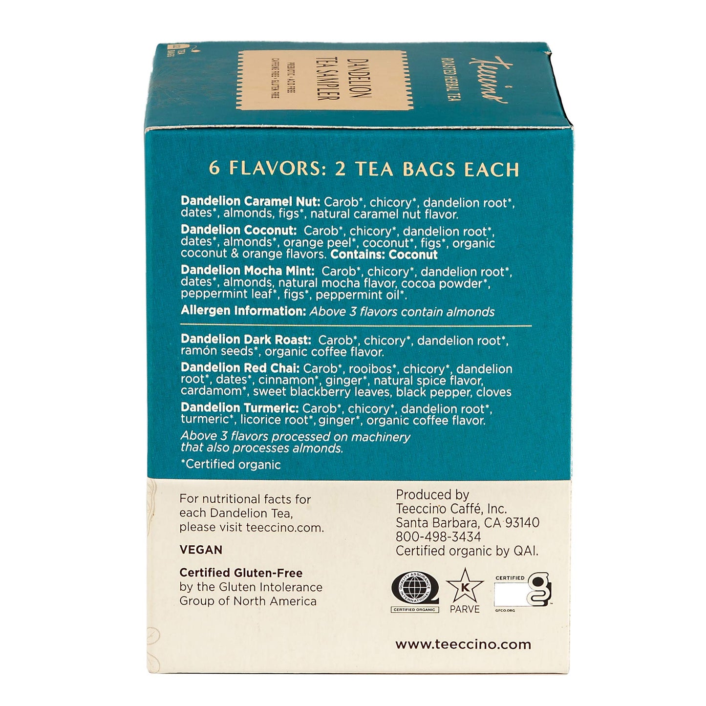 Teeccino Dandelion Tea Sampler, 12 Tea Bags
