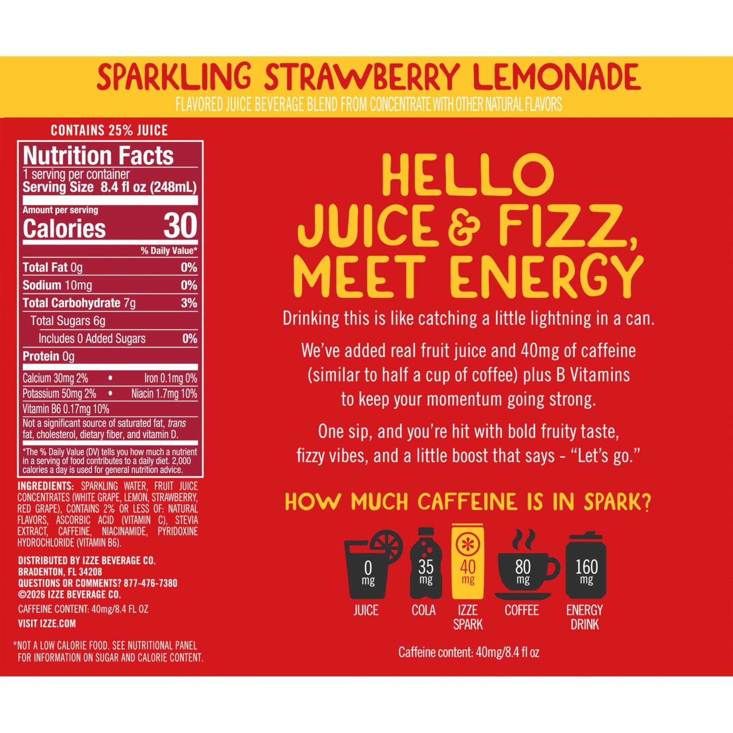 IZZE Spark Sparkling Juice Variety Pack, Raspberry Peach + Strawberry Lemonade, No Sugar Added, 8.4 FL OZ, 24 Cans
