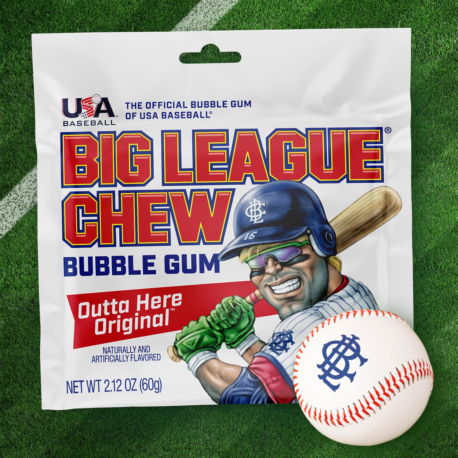 Big League Chew Outta Here Original Bubble Gum - Classic Ballpark Flavor | Perfect for Baseball Games, Teams, Concessions, Parties, and More | Pack