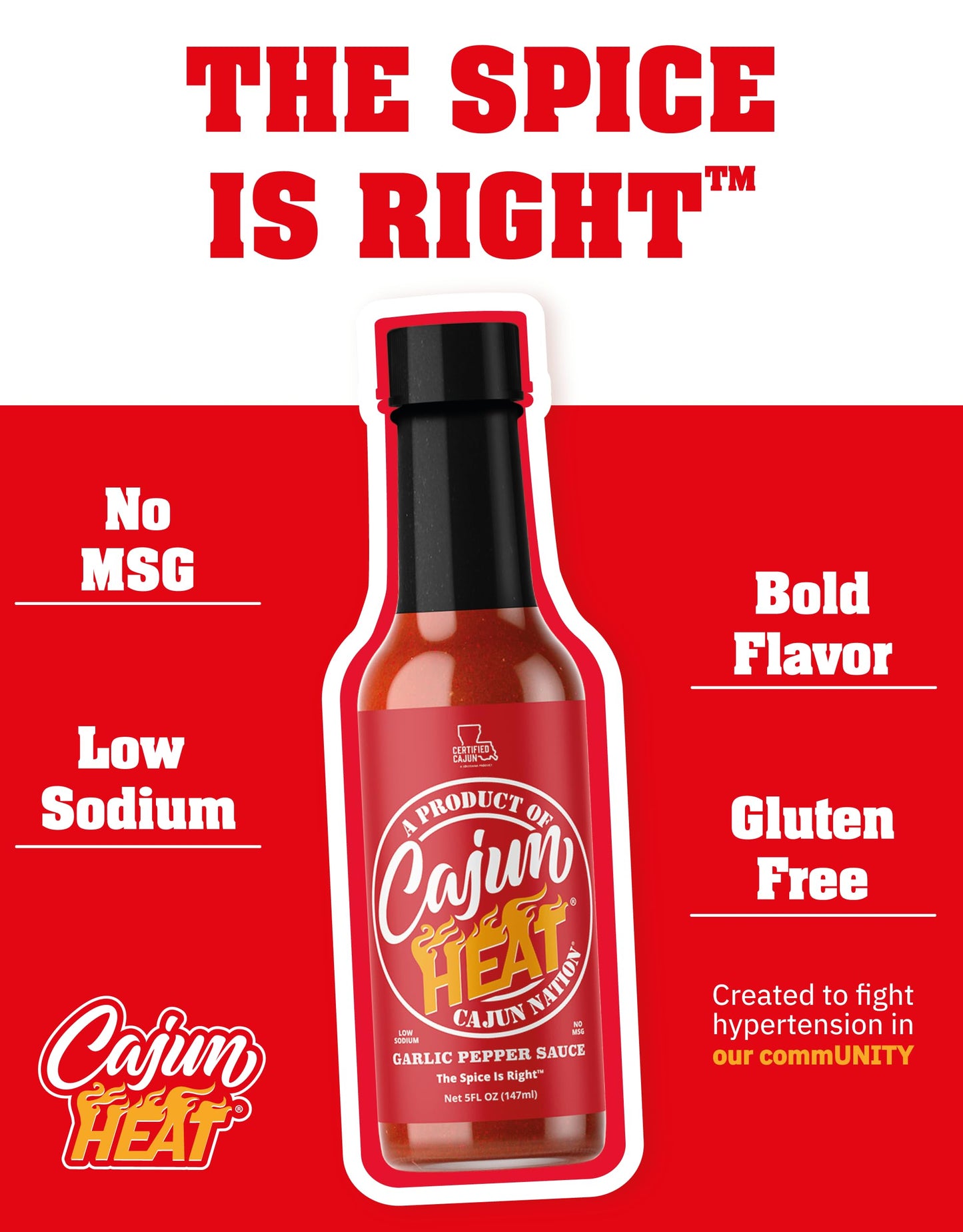 Cajun Nation CAJUN HEAT Garlic Pepper Sauce 5oz - Spicy Garlic Hot Sauce with No MSG - Authentic Louisiana Style Heat from the Cajun Coast - Low