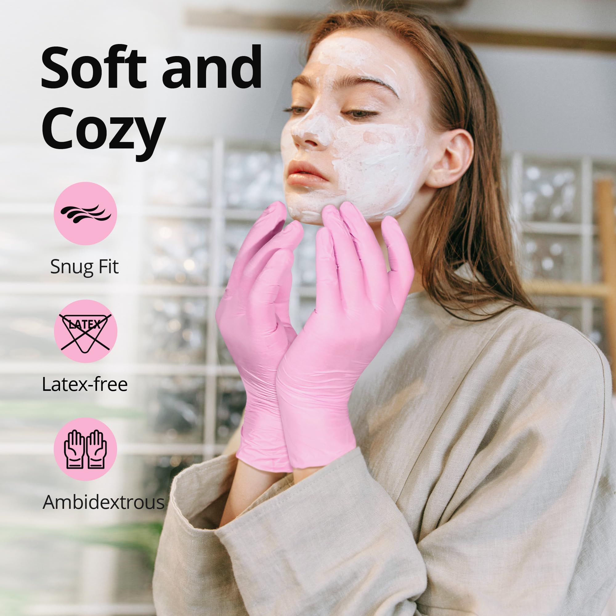 SwiftGrip Pink Nitrile Gloves, 3-mil, Industrial Gloves Disposable Latex Free, for Cleaning & Esthetician, Rubber Powder-Free, 100-ct Box (Medium)