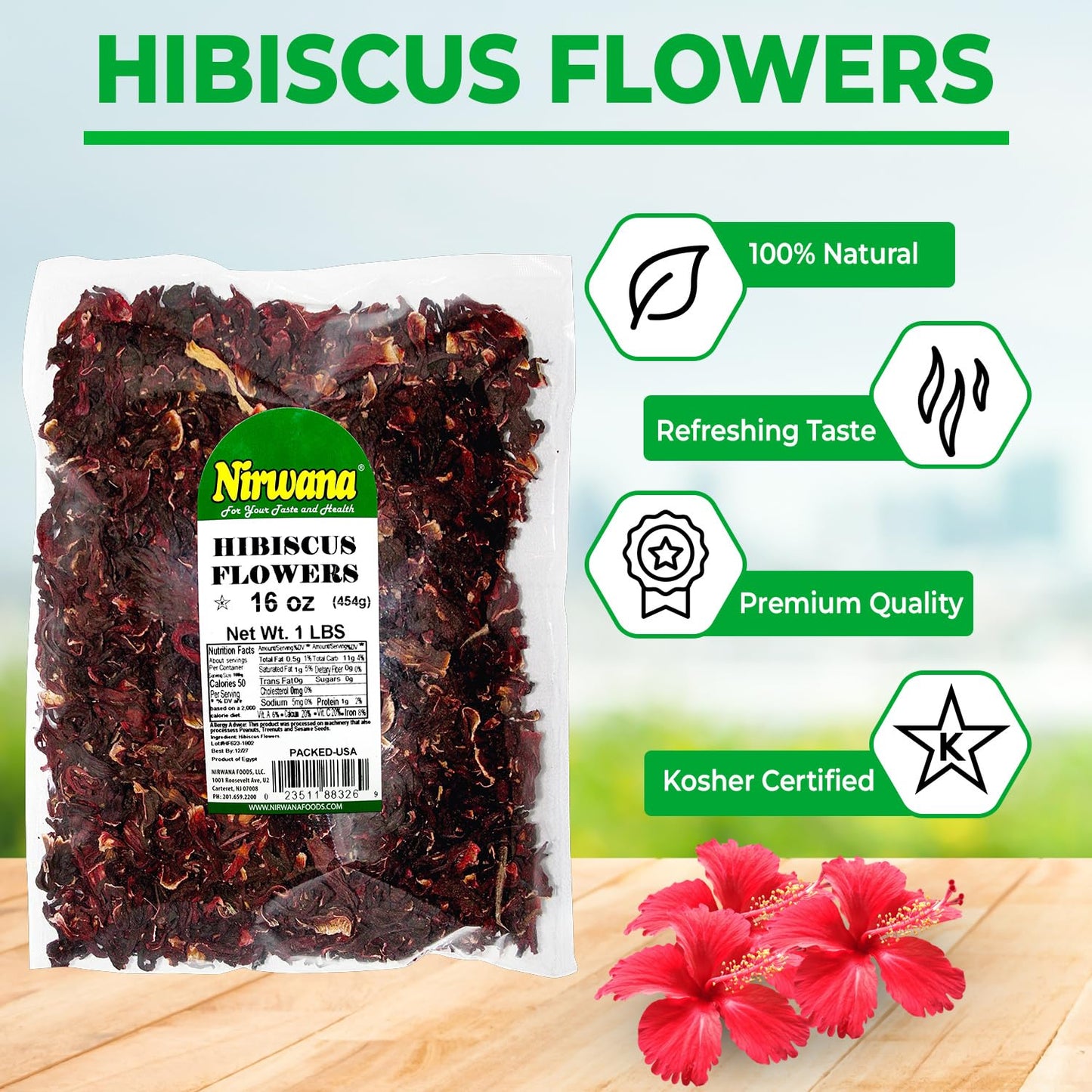 Premium Dried Hibiscus Flowers - Whole Flower Petals for Herbal Infusions, Loose Leaf Blends, and Culinary Use - Great with Dandelion Root, Raspberry
