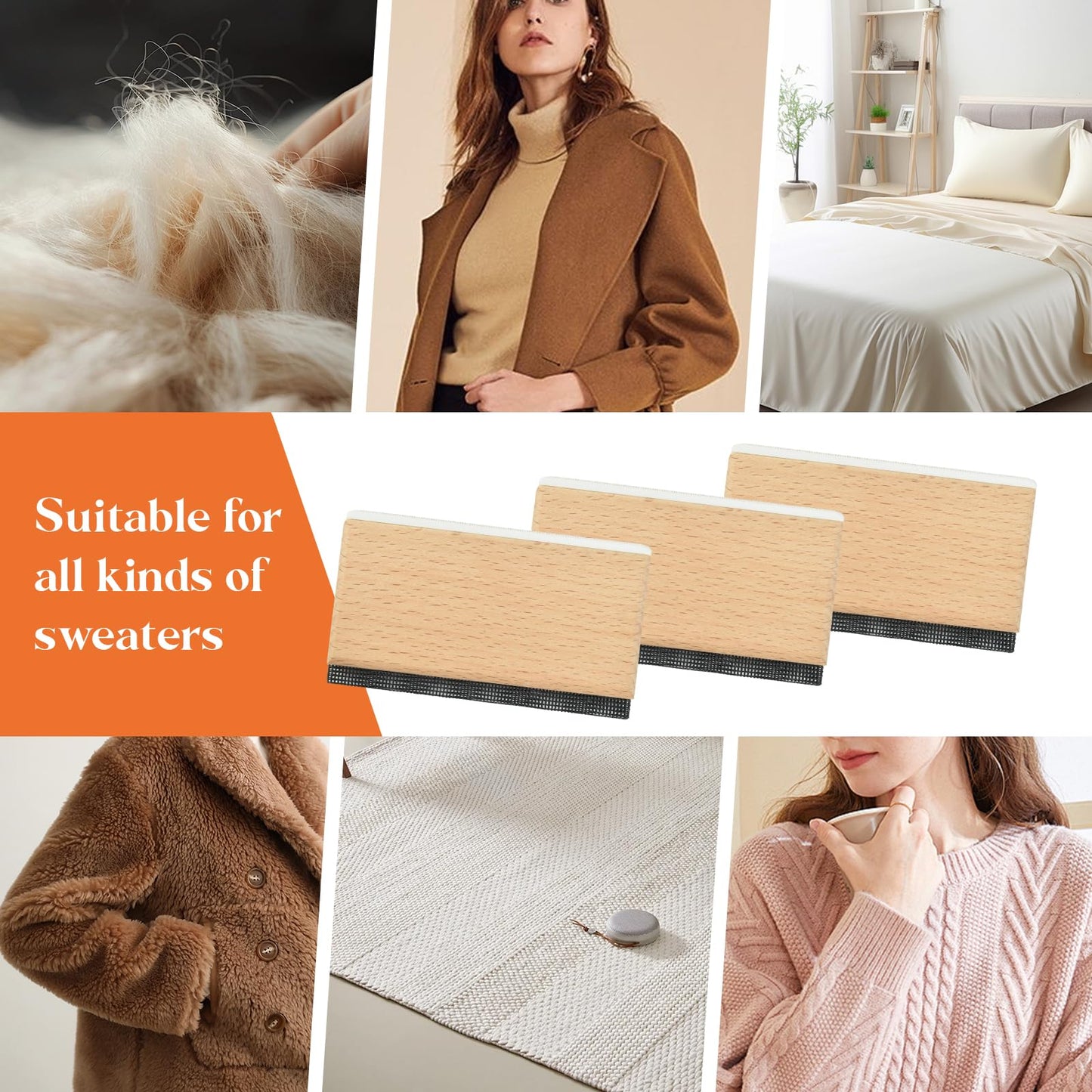 Cashmere Comb - Double Edge Sweater Pill Remover, Beech Wood Fabric Fuzz & Lint Remover for Wool, Cashmere, Knitwear & Home Textiles(2 Pcs)