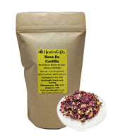 HealinGifts Rosa de Castilla Rose buds petals dried 2 oz in a Window Stand Up Zipper Resealable Kraft paper Pouch. Great aroma! Wildcrafted from