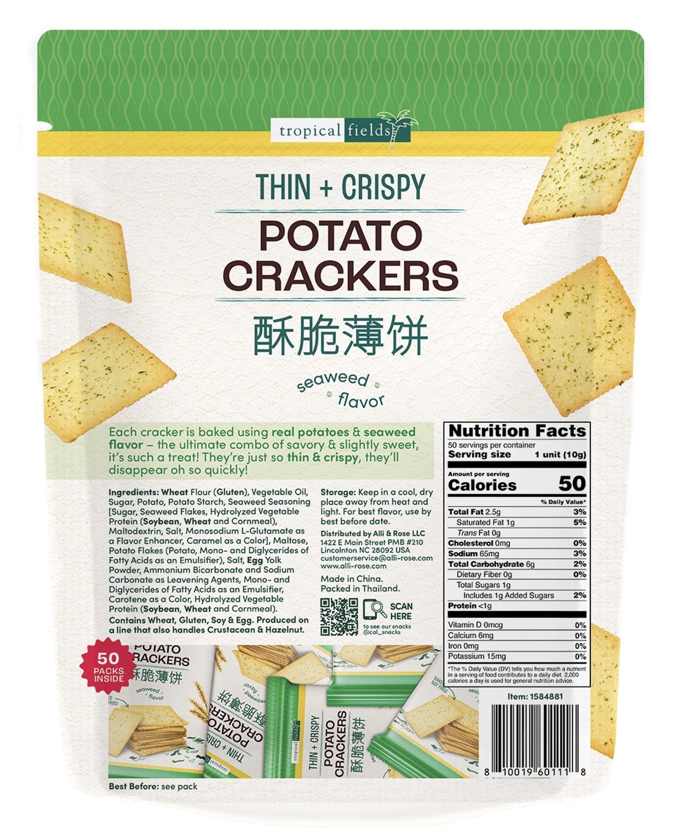 Tropical Fields Potato Crackers Seaweed Flavor 17.64oz