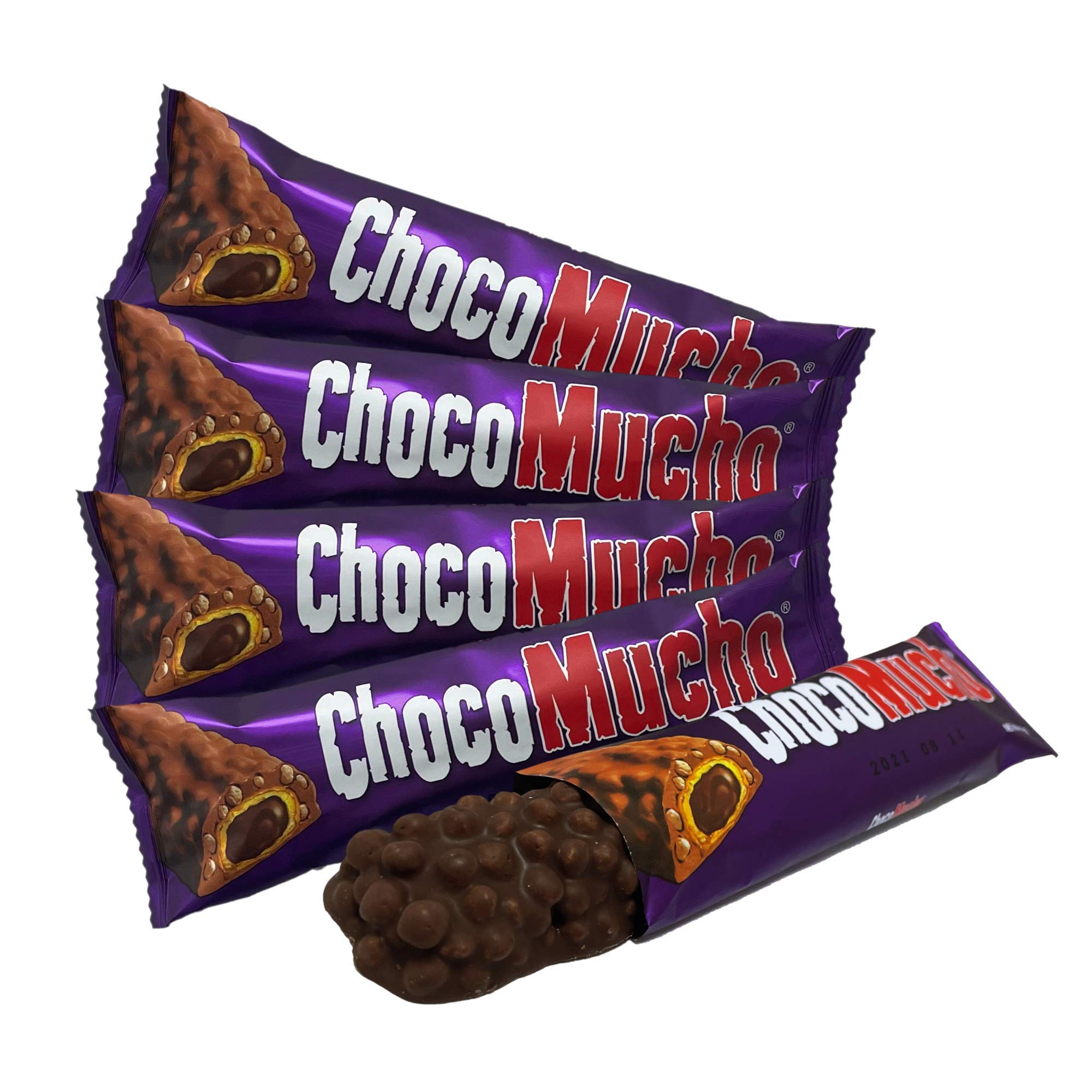 Choco Mucho | Caramel Creamy Chocolate Cookie Candy Bars | Soft Chocolate & Crispy Cereal & Layers of Wafer | Pack of 5