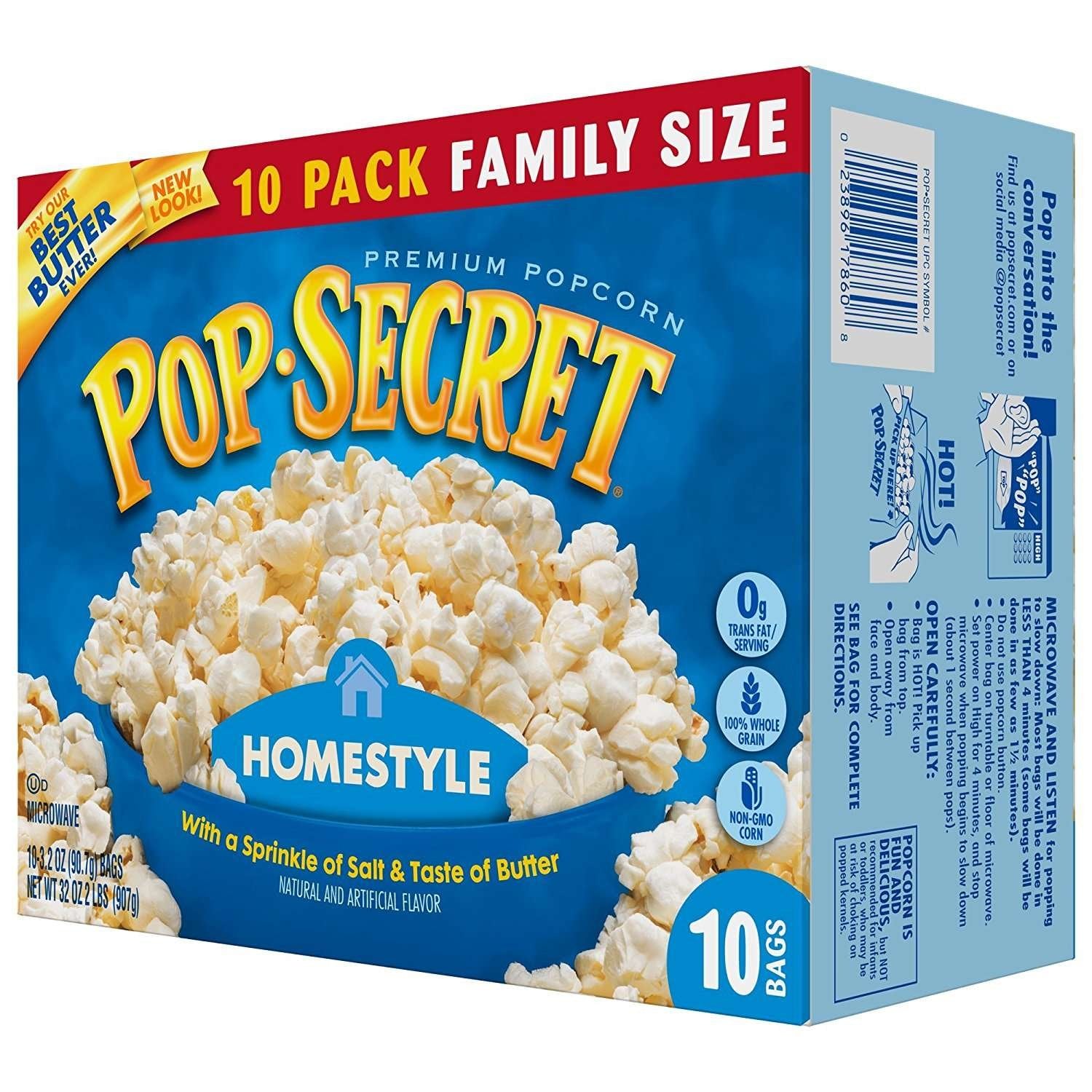 Pop Secret Popcorn, Homestyle, 10-Count Box (32 Ounces)
