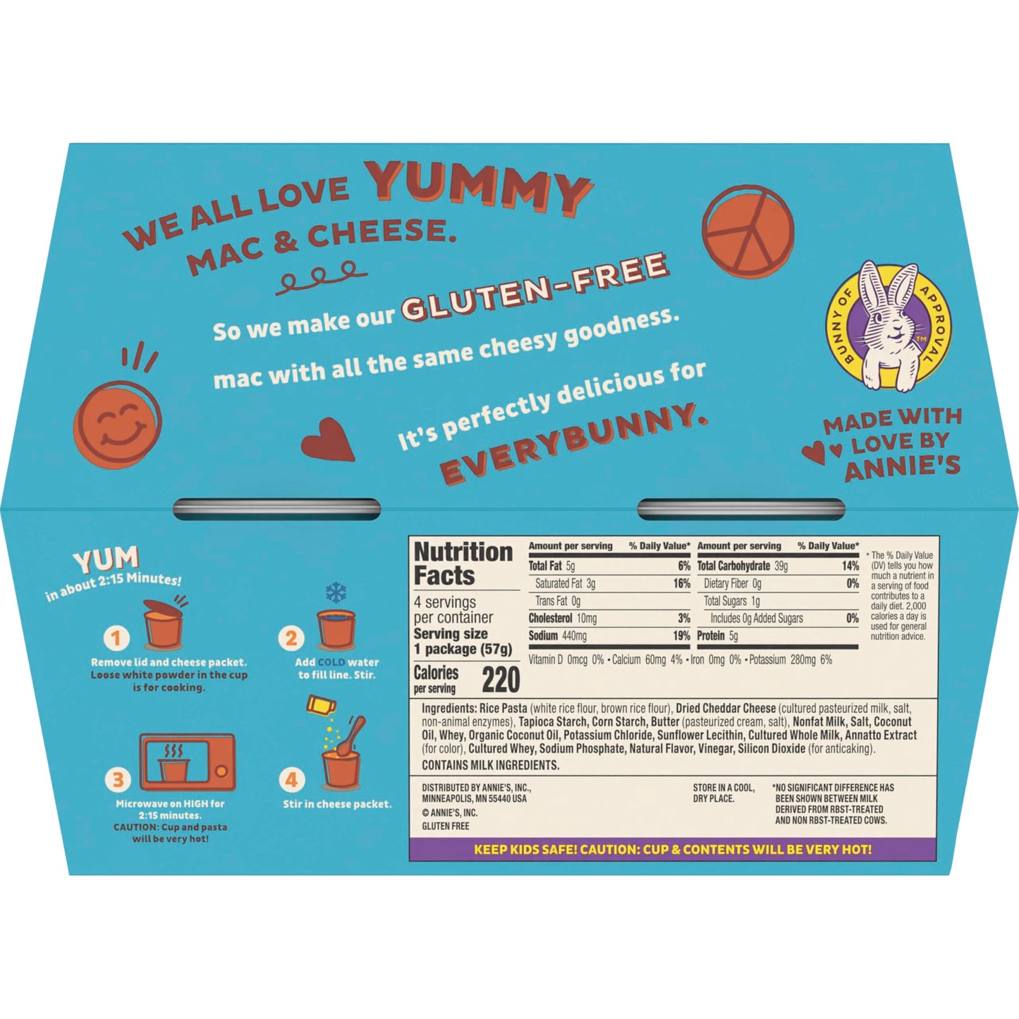 Annie's Gluten Free Macaroni and Cheese, Microwavable Rice Pasta and Real Aged Cheddar, 4 Cups, 8.04 oz