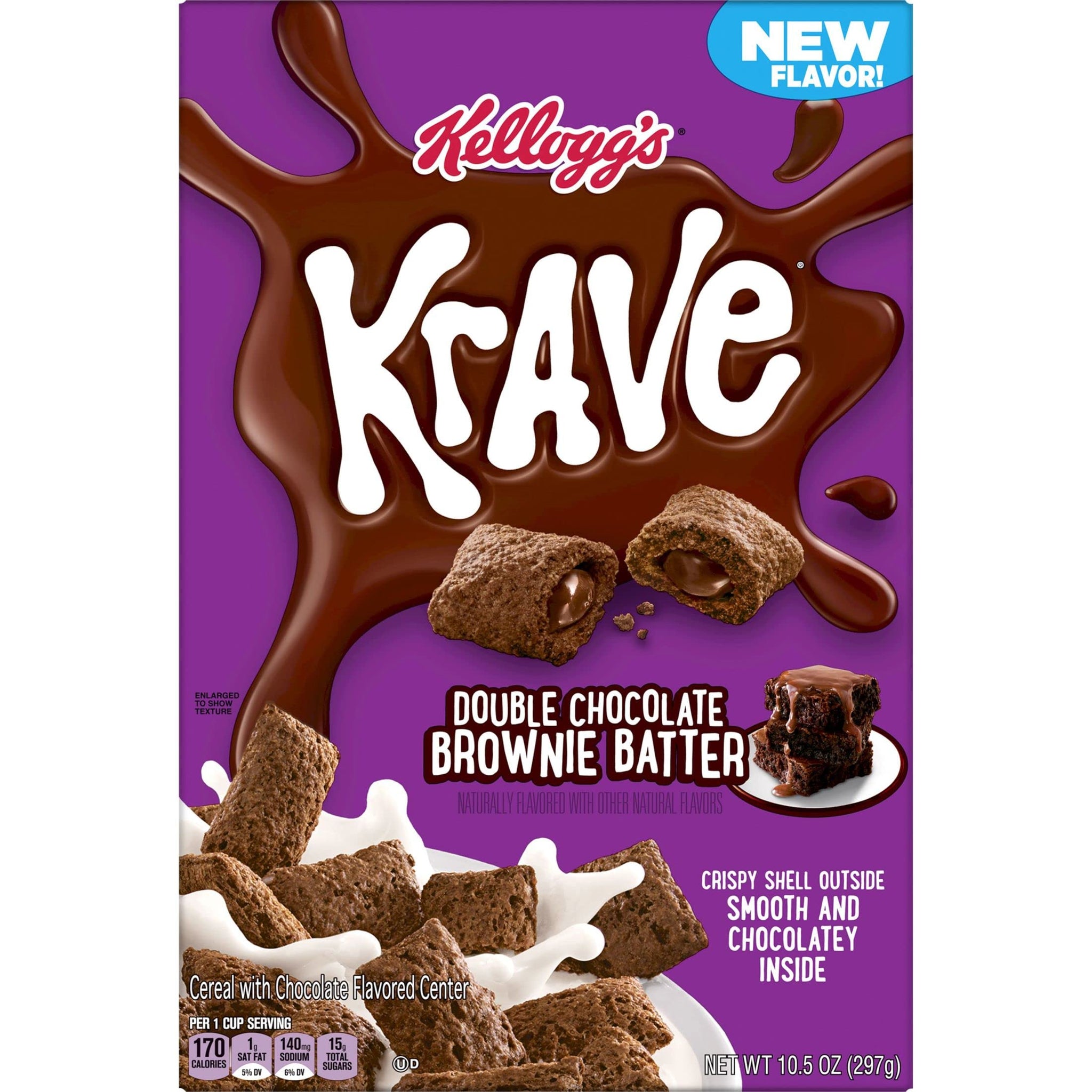 Krave Cold Breakfast Cereal, Chocolate Cereal, Kids Snacks, Double Chocolate Brownie Batter, 10.5oz Box
