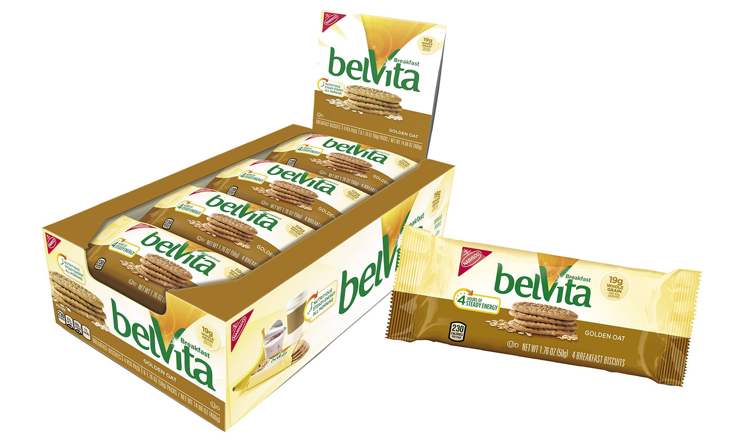 belVita Breakfast Biscuits, Golden Oat Flavor, 4 Count (Pack of 8)