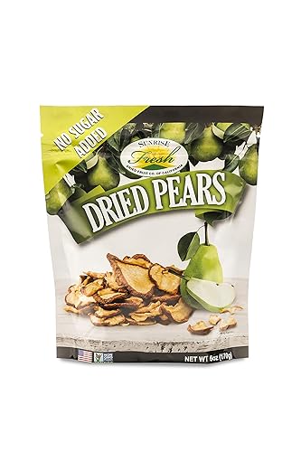 Sunrise Fresh Dried Fruit - Dried California Pears - All-Natural, Dehydrated, Unsweetened, No Added Sugar, Resealable Snack, 6oz Bag