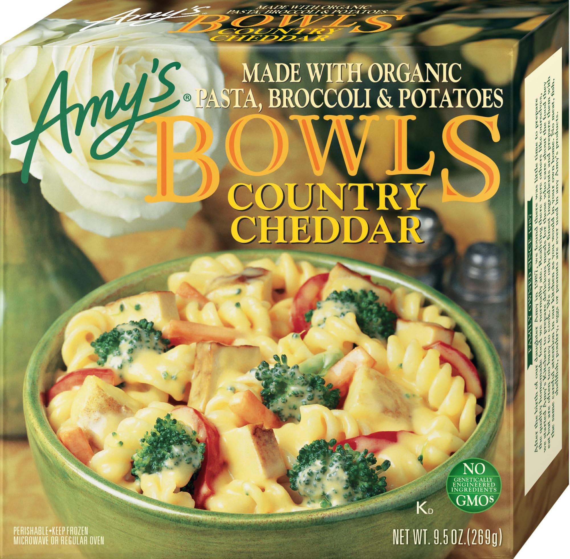 Amy's Frozen Meals, Country Cheddar Bowl, Made With Organic Pasta, Broccoli and Potatoes, Microwave Meals, 9.5 Oz