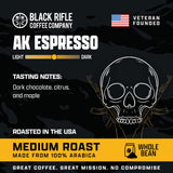 Black Rifle Coffee Company, AK-47 Espresso,100% Arabica Coffee,Colombian Supremo Roasted Dark, Whole Bean 12 oz Bag