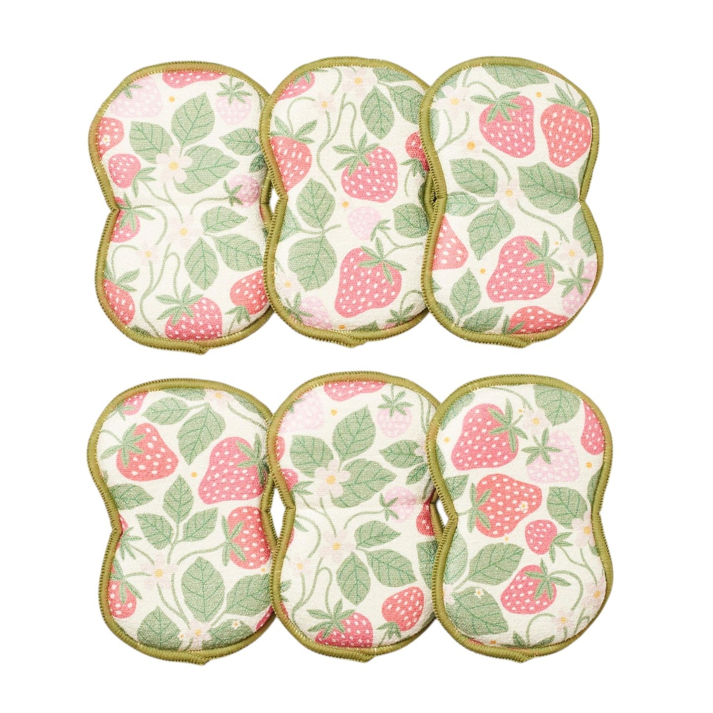 Bright Habits Sponge Set in Strawberry Farm Red, 6 Pack Super Absorbent Washable Reusable Cleaning Sponges Made from Recycled Materials, Durable Eco