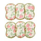 Bright Habits Sponge Set in Strawberry Farm Red, 6 Pack Super Absorbent Washable Reusable Cleaning Sponges Made from Recycled Materials, Durable Eco